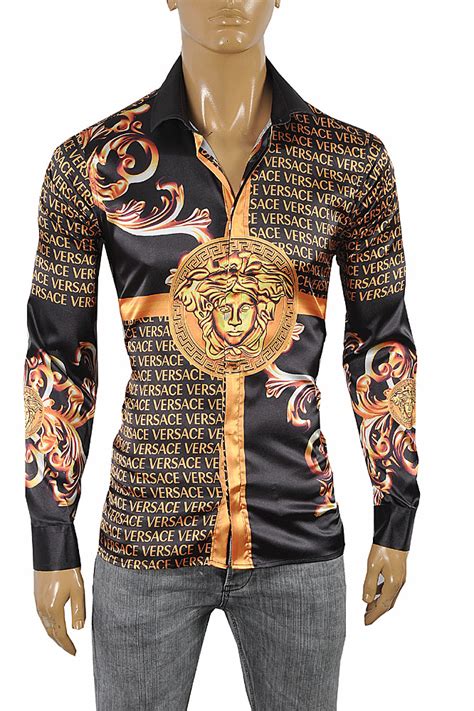 versace gold shirt men|Versace collection men shirt black.